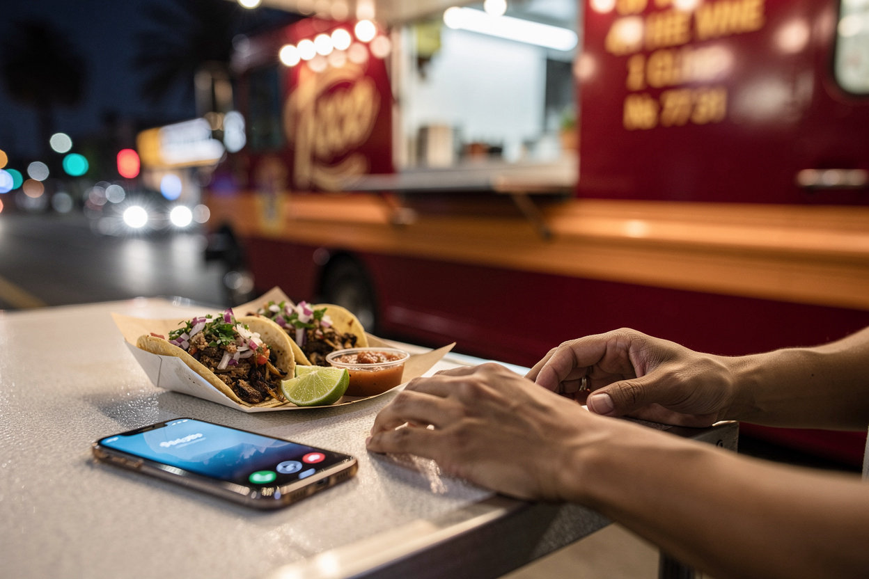 El Primo Tacos Sunset Boulevard Los Angeles taco truck ready to serve customers